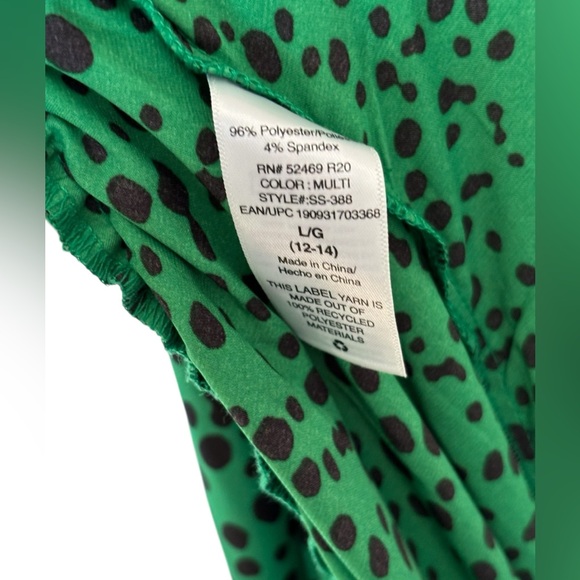 Scoop Printed Hi-Low Maxi Emerald Green Dalmatian Dot “Satin” Faux Wrap Skirt - Picture 5 of 6